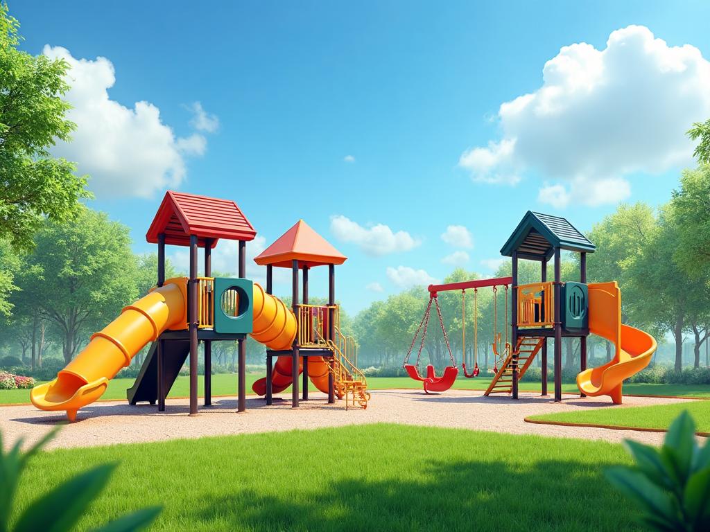 Local Playground Virginia playground with children playing on modern equipment